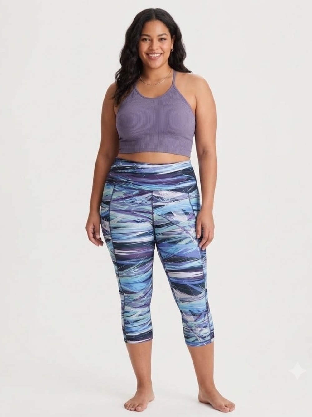 Ododos Capri Leggings in Blue Abstract Print Size XL